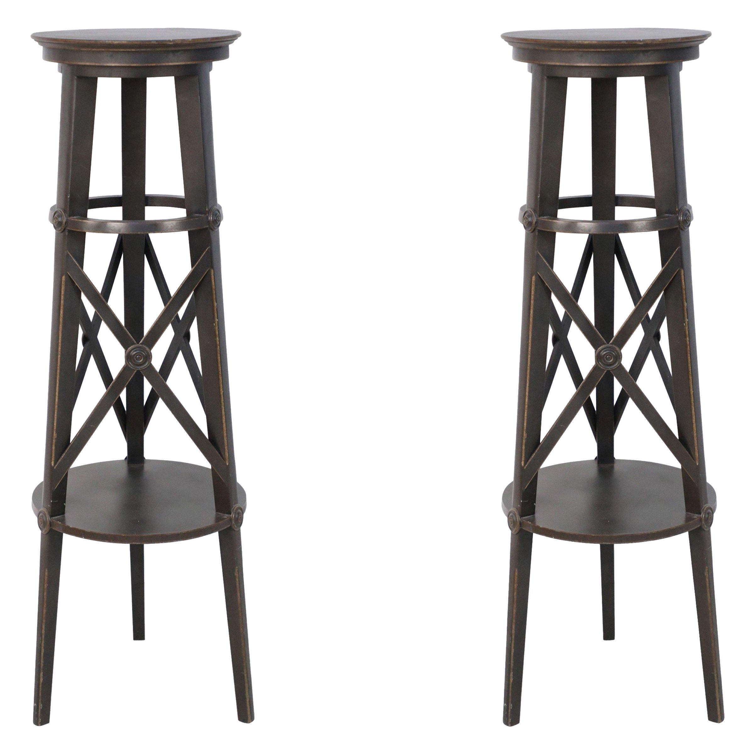 Pair of English Regency Style Tall Circular X-Support Pedestals For Sale