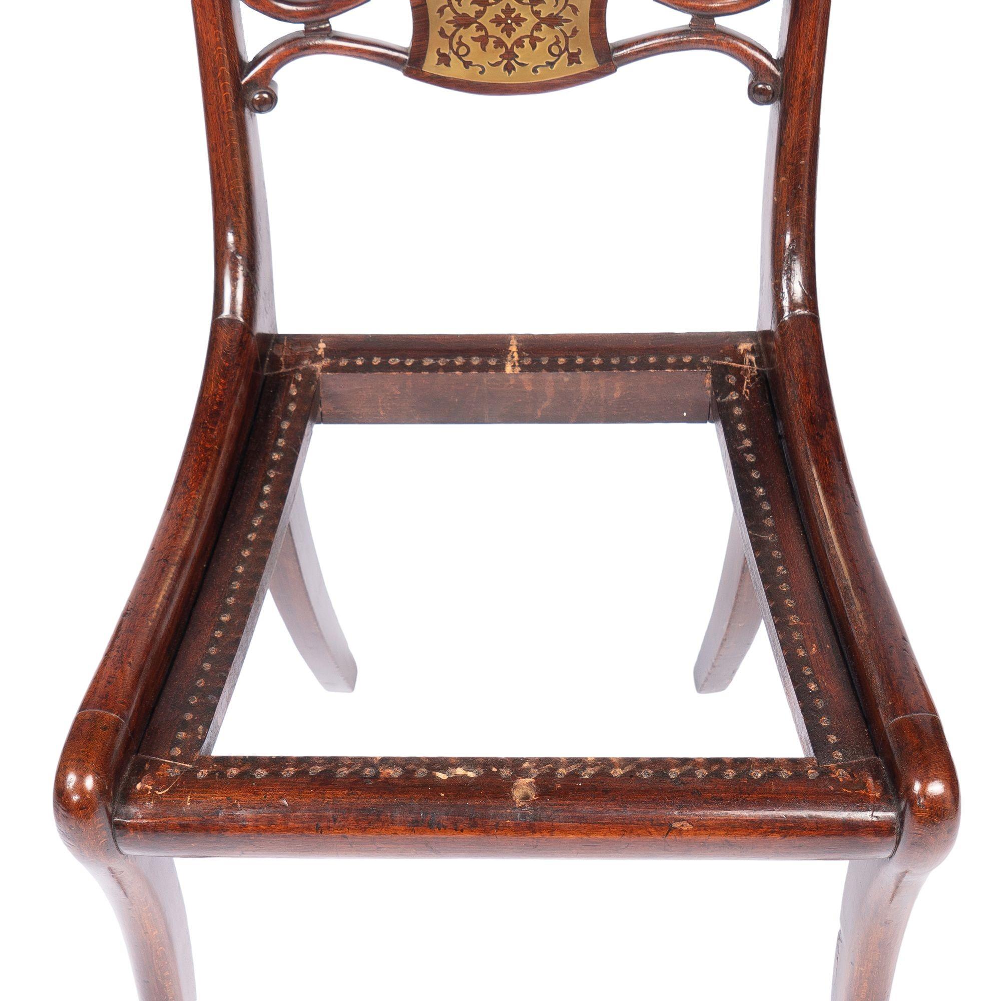 Paire de chaises d'appoint Regency anglaises tapissées avec assise coulissante, 1815 en vente 7