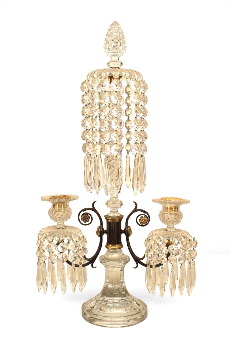 Pair of English Regency Waterford Crystal Candelabras For Sale at 1stDibs