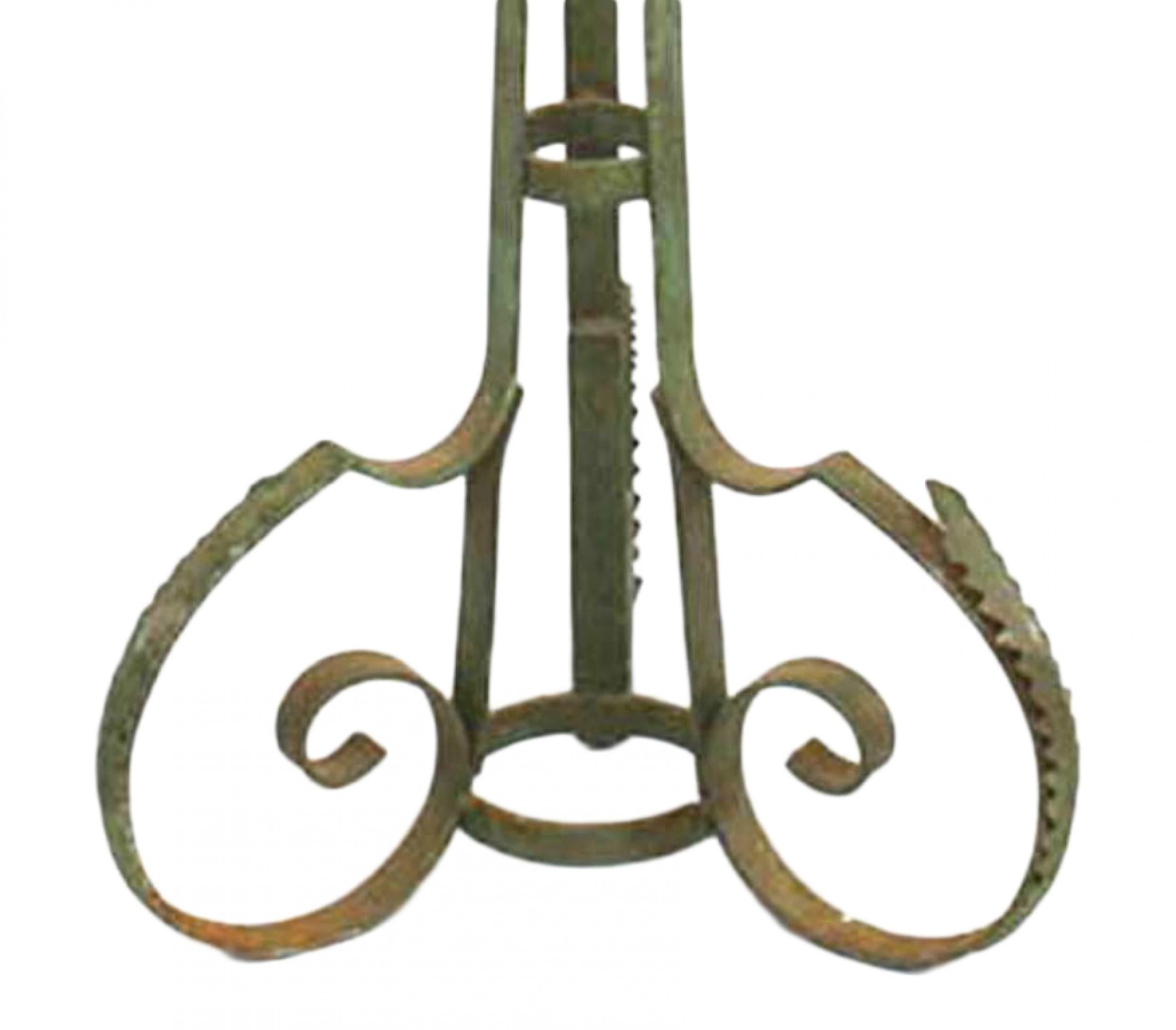 Renaissance Revival Pair of English Renaissance Patinated Wrought Iron Floor Torchieres For Sale