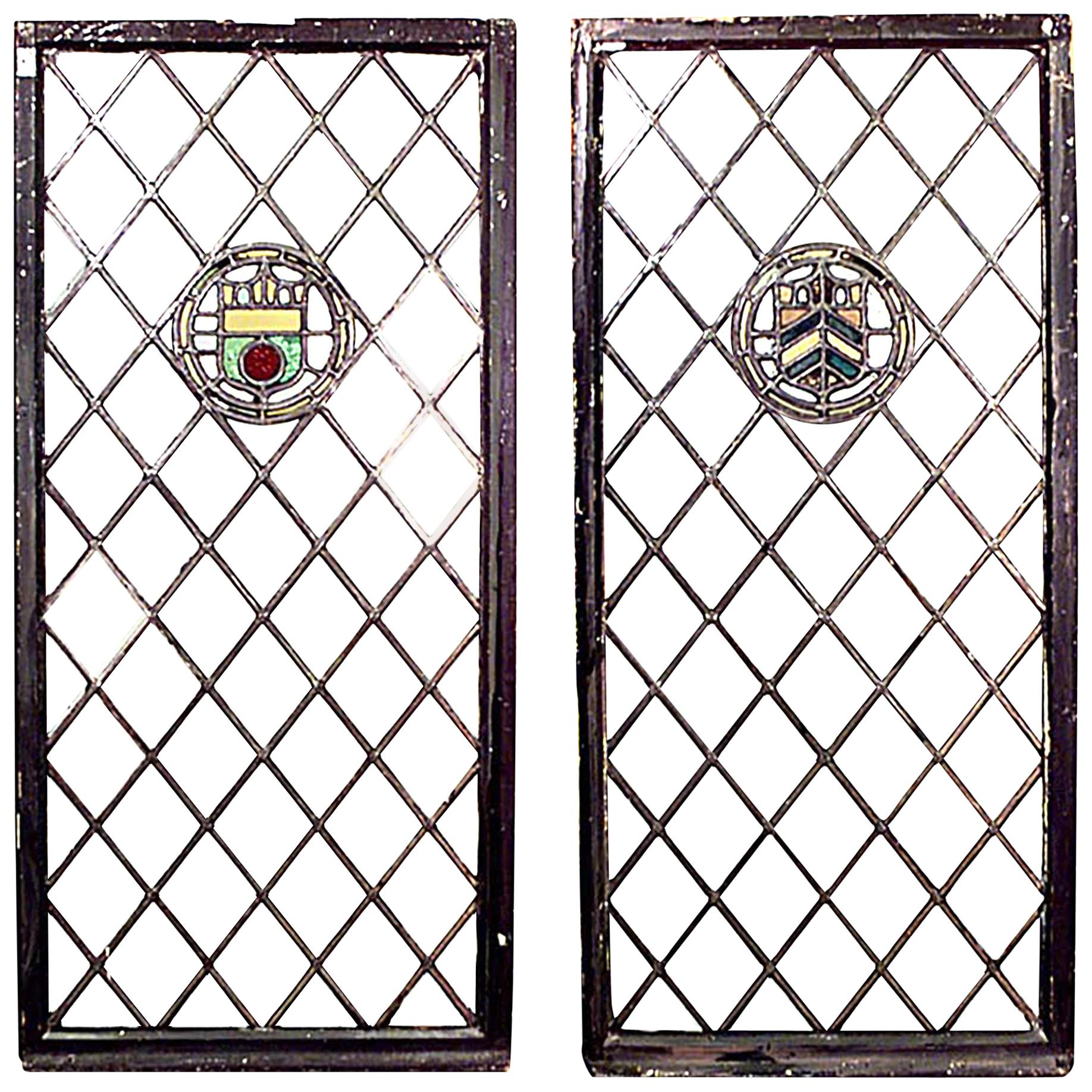 Pair of English Renaissance Revival Leaded Glass Windows