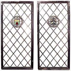 Pair of English Renaissance Revival Leaded Glass Windows