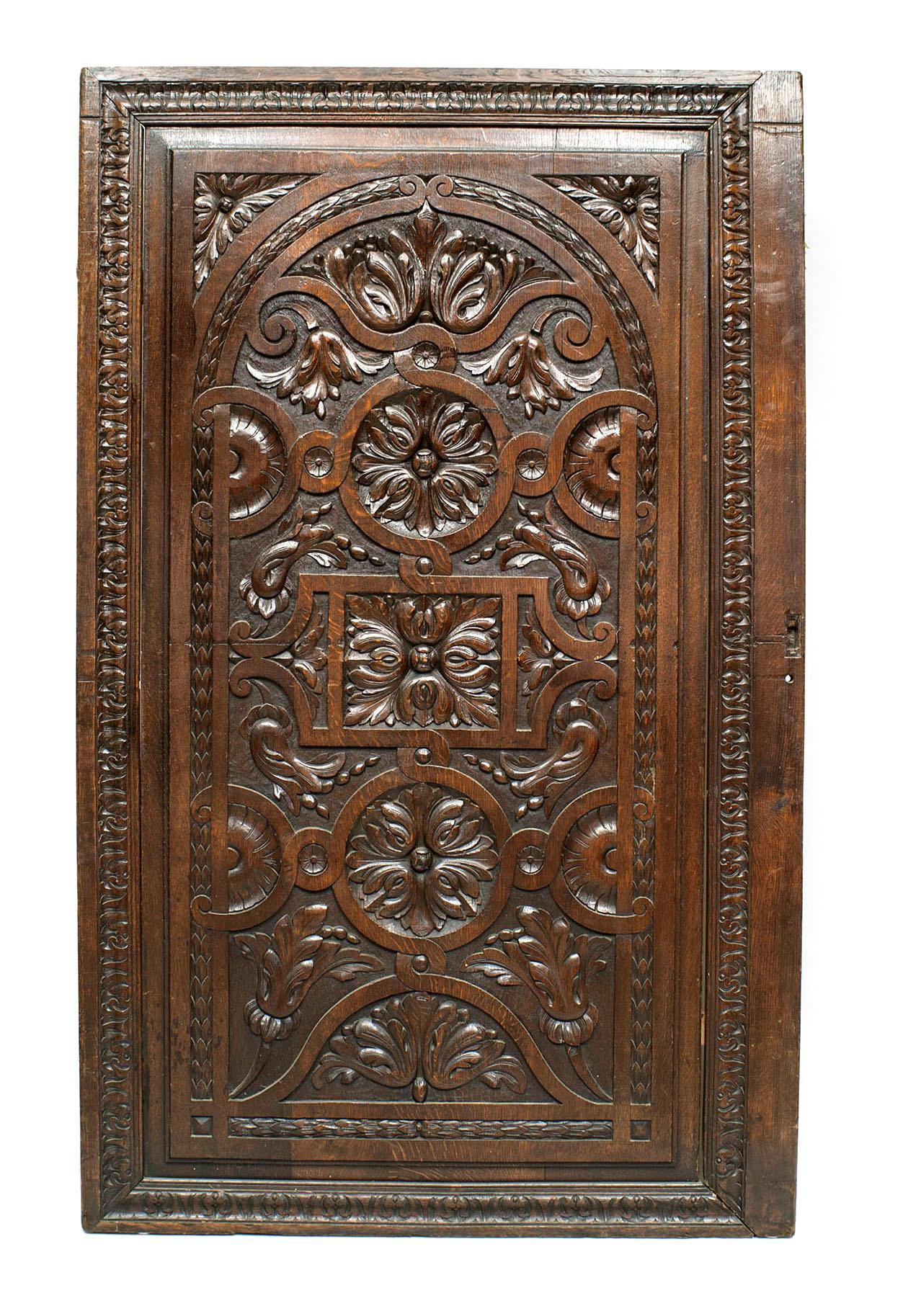 Pair of English Renaissance style (19th Century) walnut carved wall panels (PRICED AS Pair).
