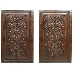 Pair of English Renaissance Style Carved Walnut Panels