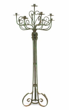 Pair of English Renaissance Patinated Wrought Iron Floor Torchieres