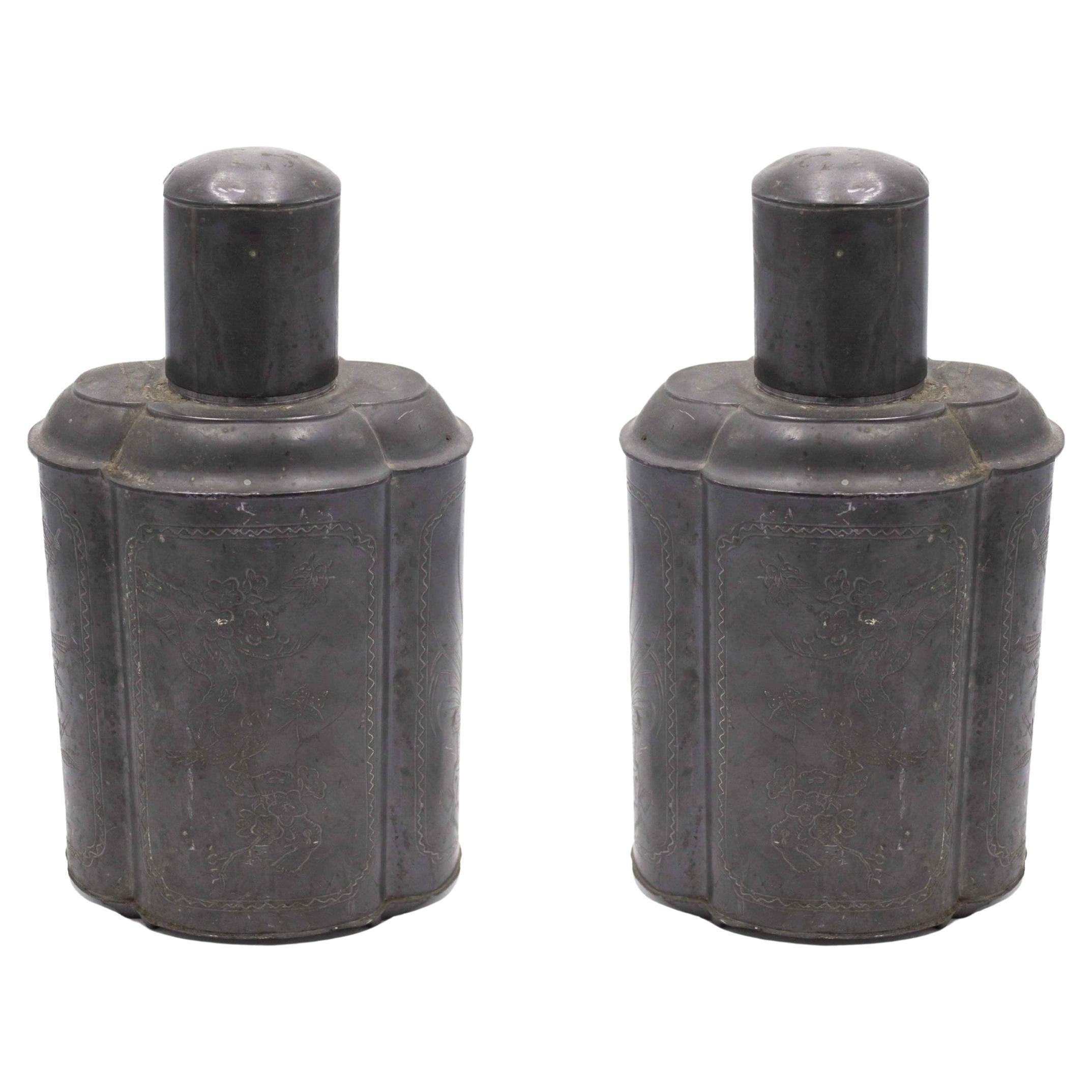 Pair of English Renaissance Style Pewter Tea Vases For Sale