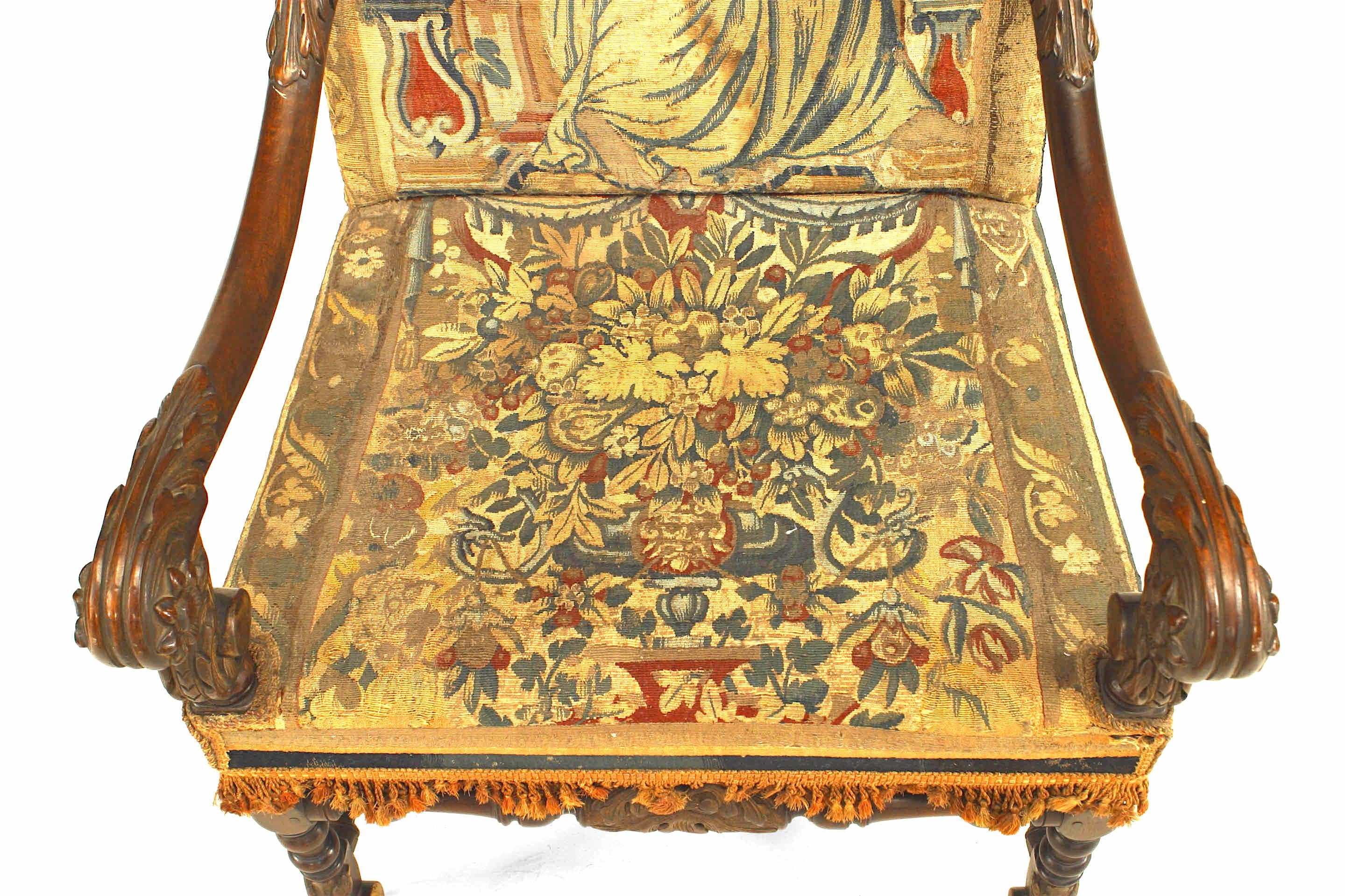 Pair of English Renaissance Walnut Tapestry Chairs In Good Condition For Sale In New York, NY