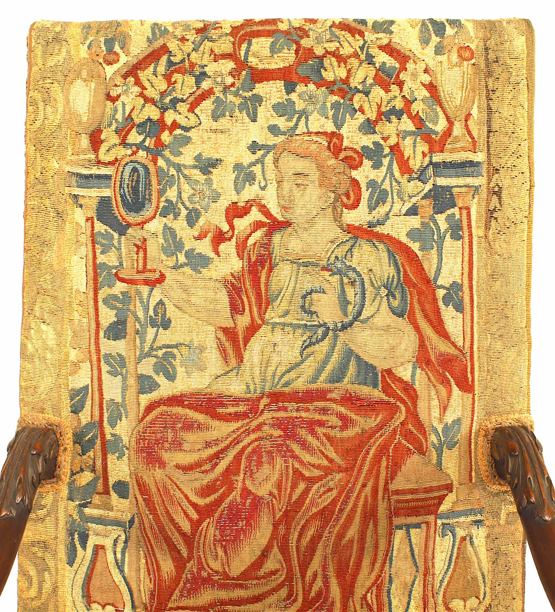 Pair of English Renaissance Walnut Tapestry Chairs For Sale 1