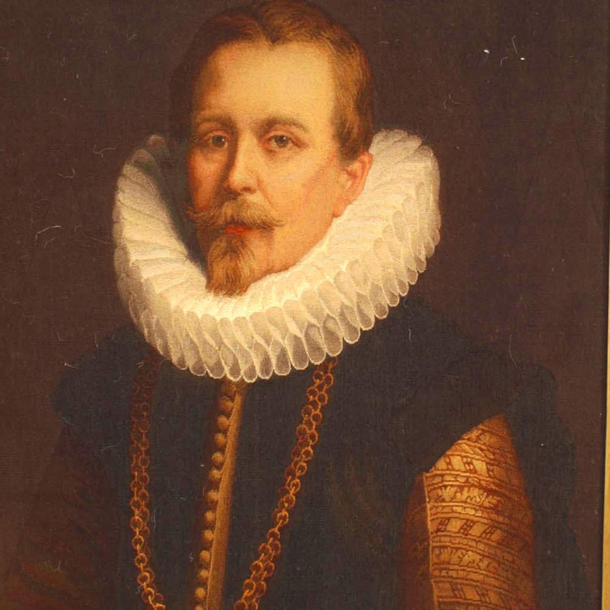 PAIRE de portraits en tapisserie de style Renaissance anglaise d'un noble et d'une dame portant tous deux de grands cols de dentelle blanche dans des cadres dorés (19ème siècle).