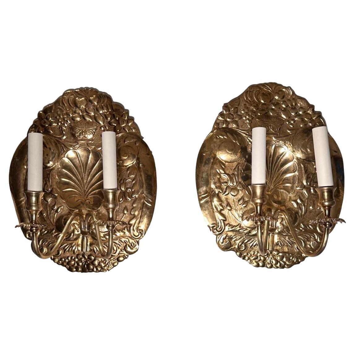 Pair of English Repoussé Sconces