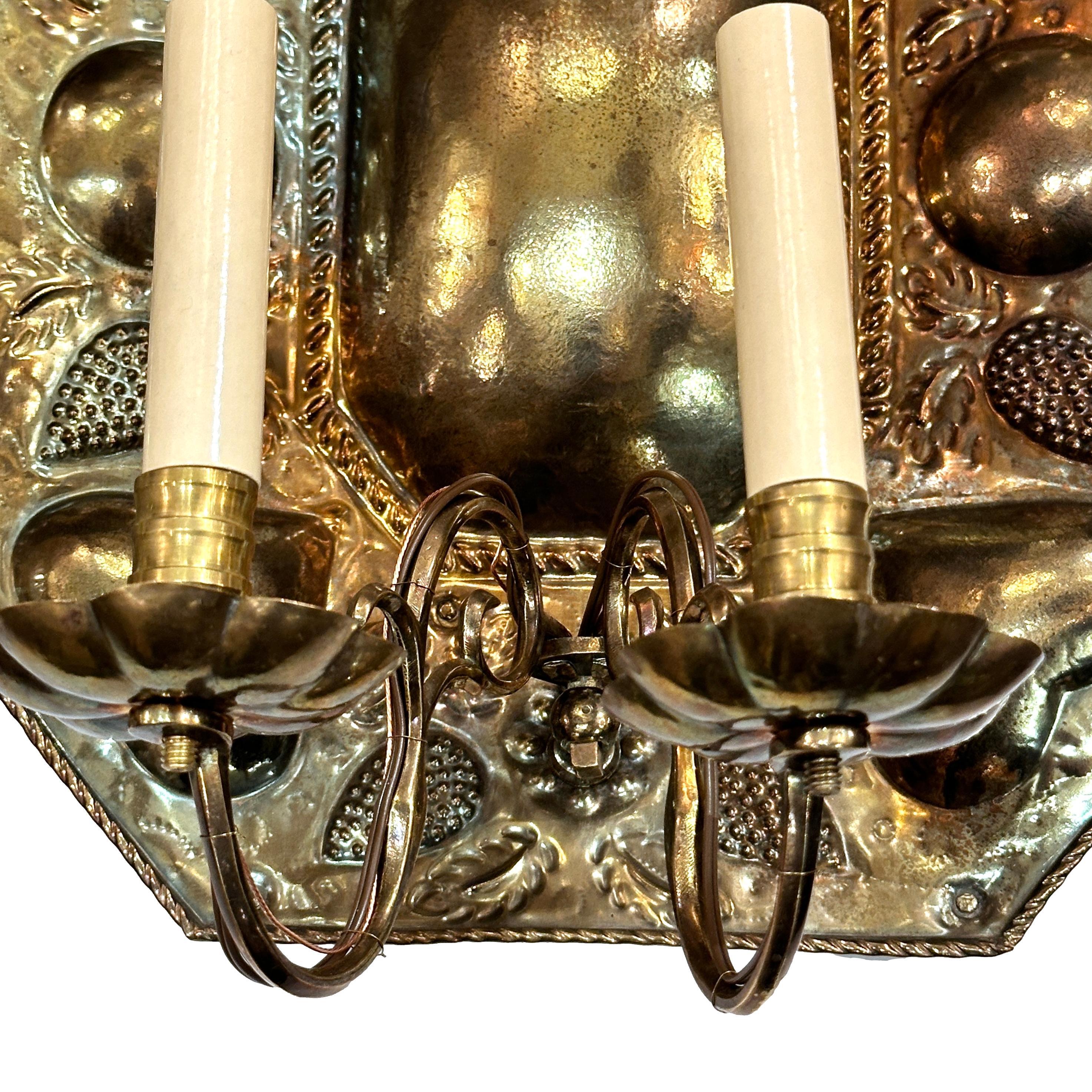 Pair of English Repoussé Sconces In Good Condition For Sale In New York, NY