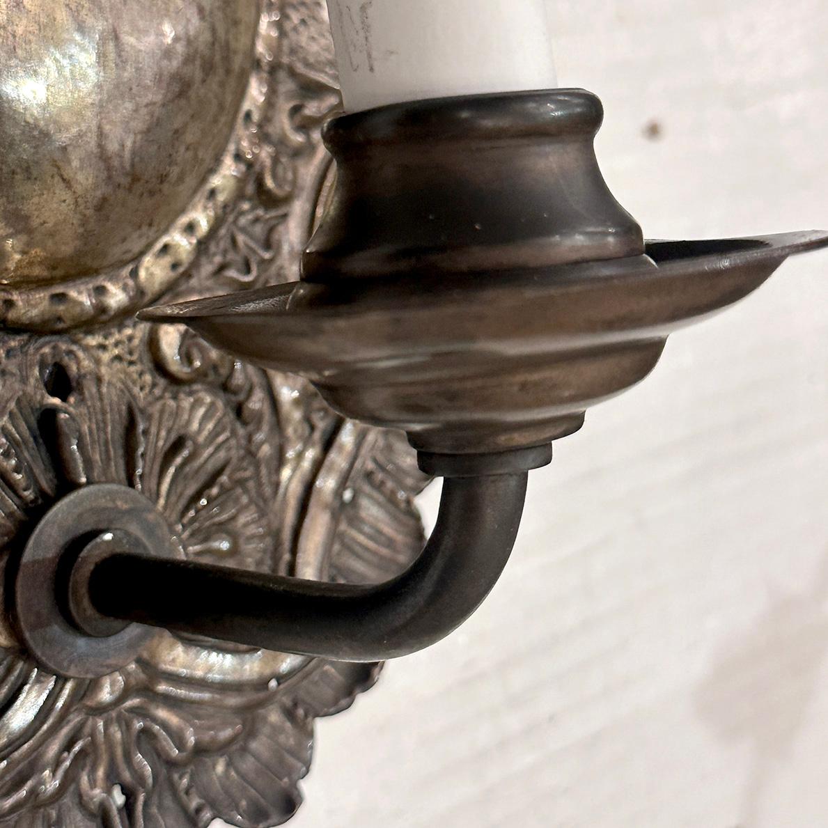 Pair of English Repousse Sconces In Good Condition For Sale In New York, NY
