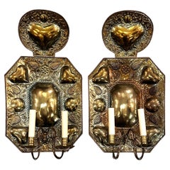 Pair of English Repoussé Sconces