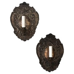 Pair of English Repousse Sconces