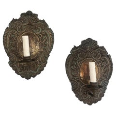 Pair of English Repousse Sconces