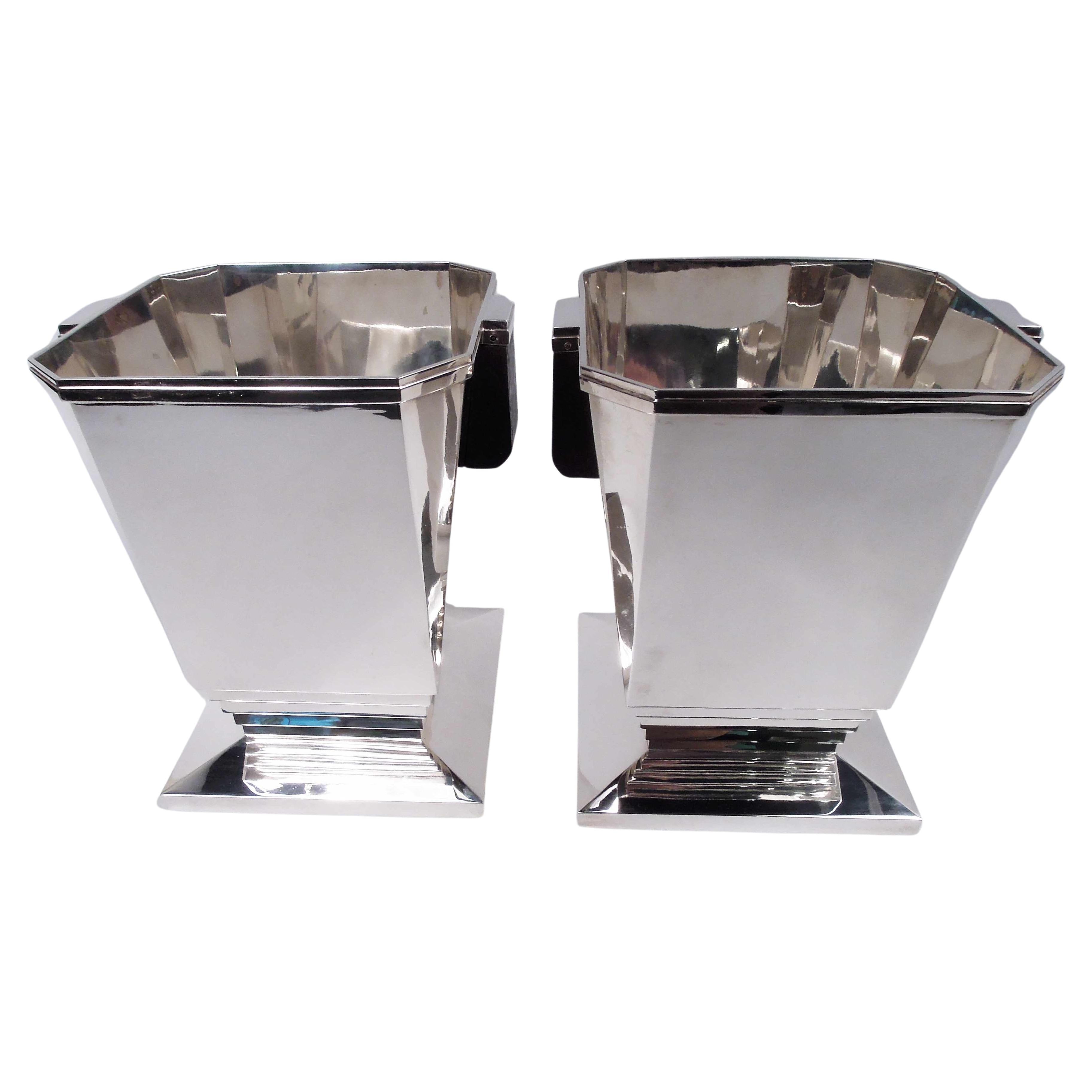 Pair of English Retro Deco Modern Sterling Silver Wine Coolers, 2014 For Sale