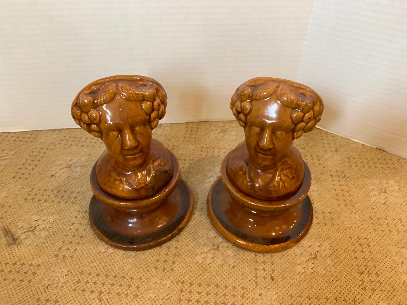 19th Century Pair of English Rockingham Glazed Stoneware Figural Woman Window Rests For Sale