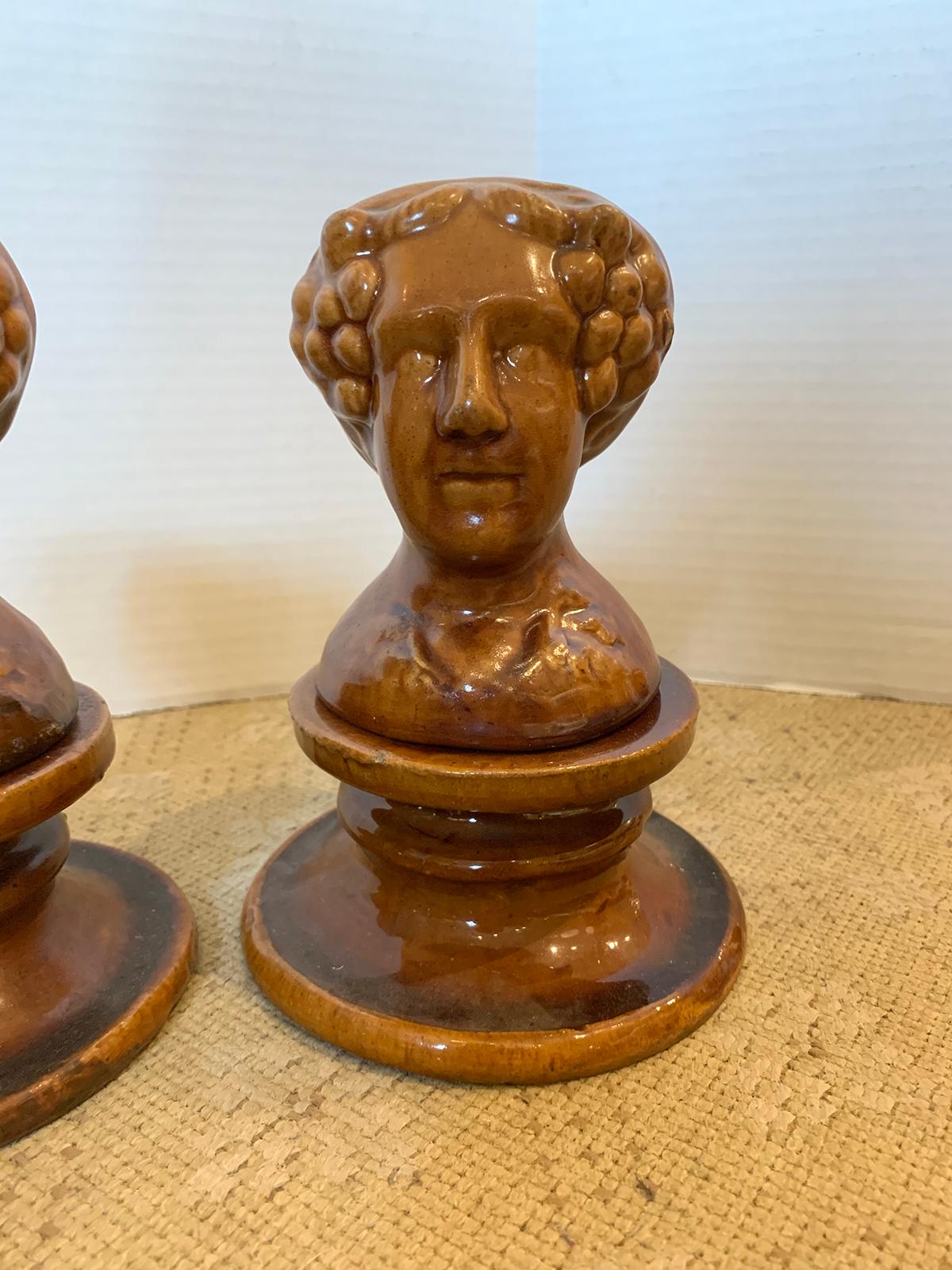 Pair of English Rockingham Glazed Stoneware Figural Woman Window Rests For Sale 1