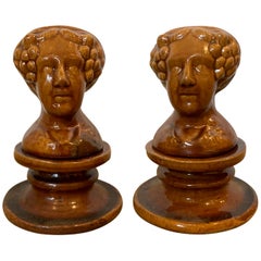 Pair of English Rockingham Glazed Stoneware Figural Woman Window Rests