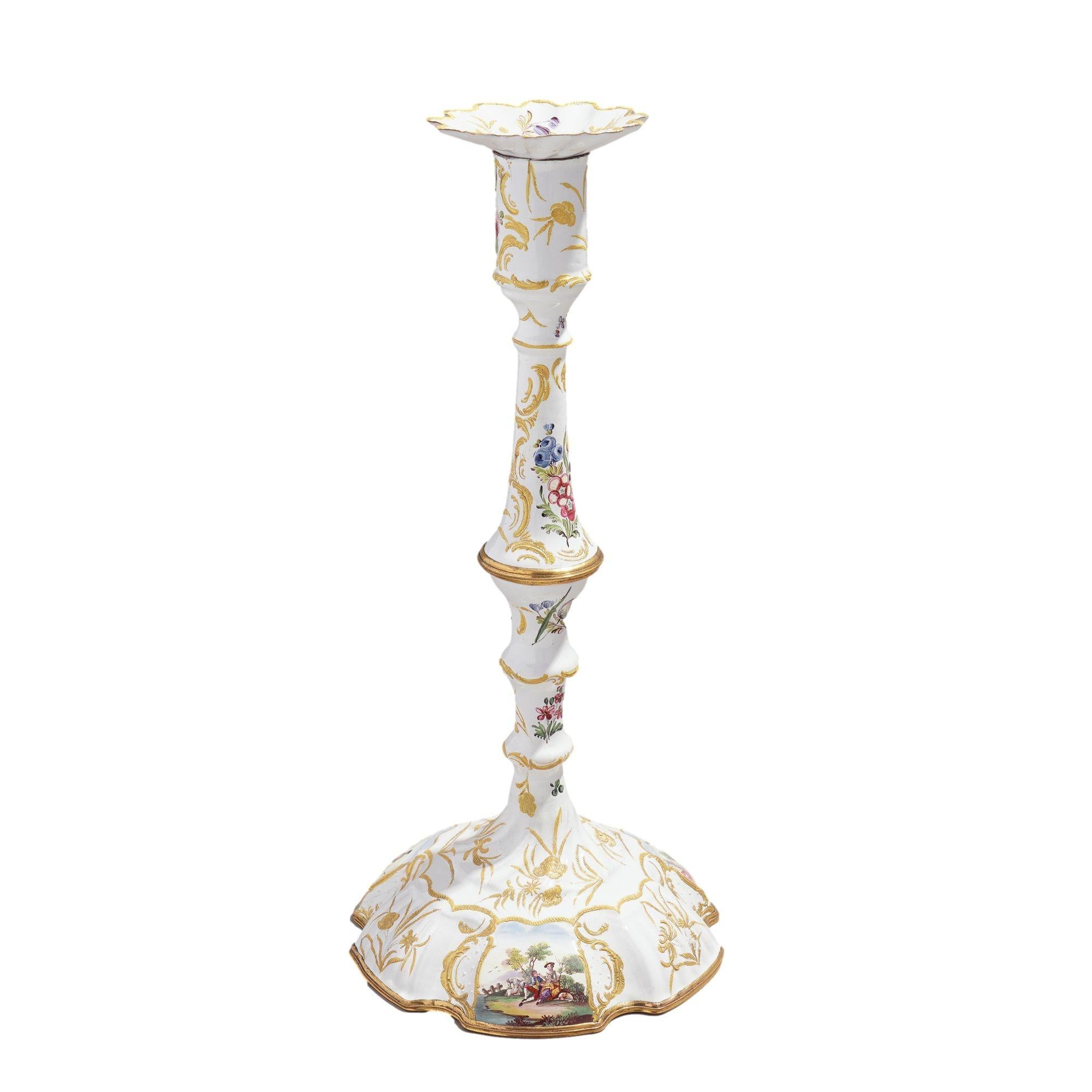 Pair of English Rococo Battersea candlesticks, c. 1760-65 For Sale 6