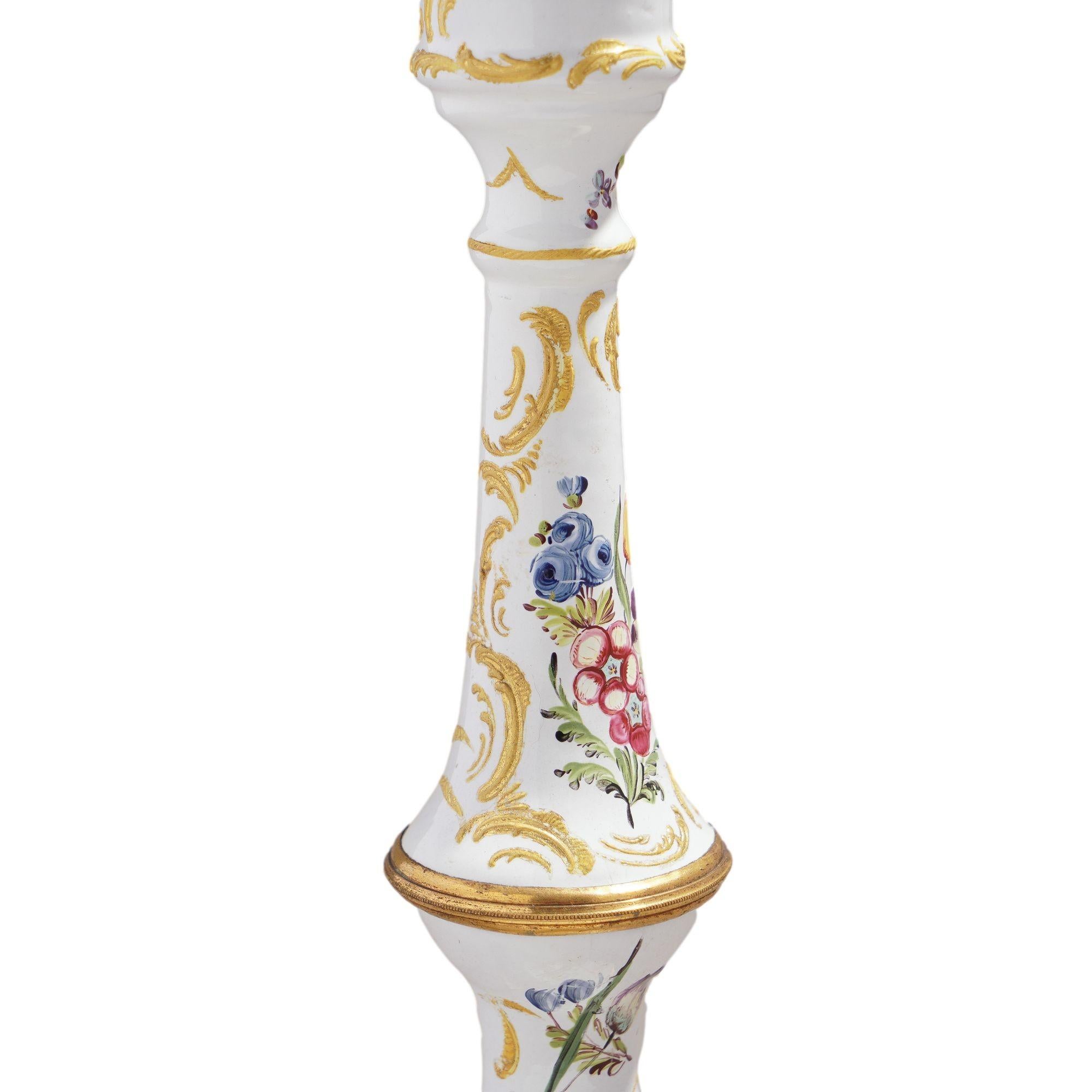 Pair of English Rococo Battersea candlesticks, c. 1760-65 For Sale 7