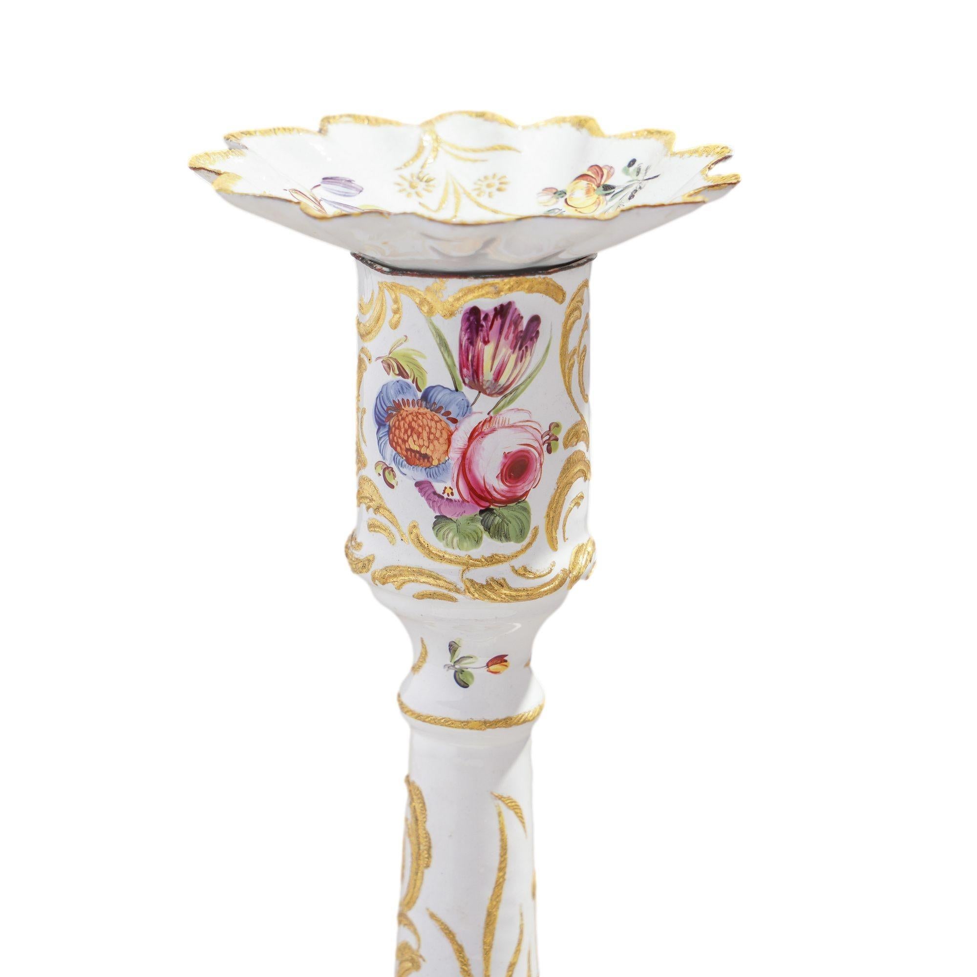 Copper Pair of English Rococo Battersea candlesticks, c. 1760-65 For Sale
