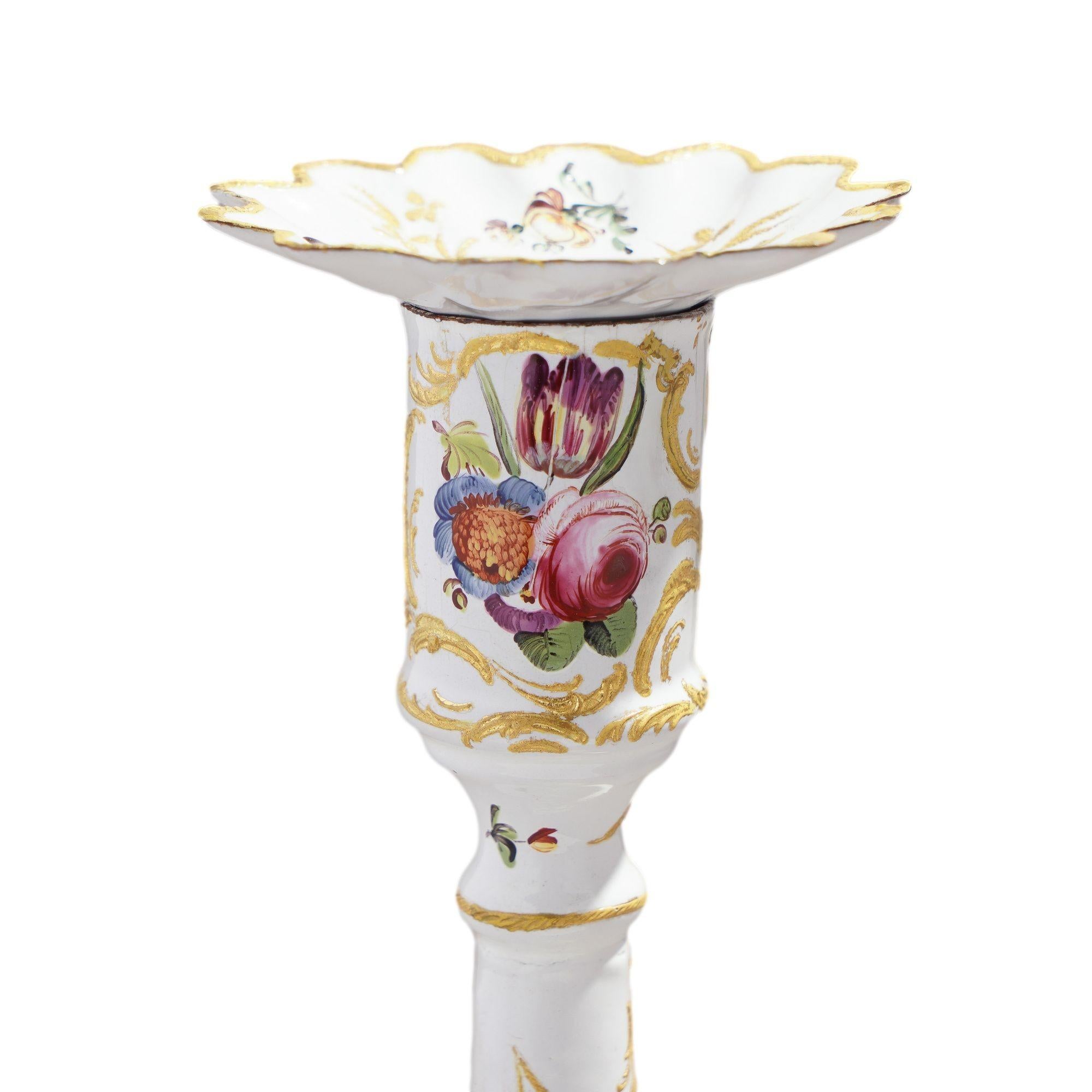 Pair of English Rococo Battersea candlesticks, c. 1760-65 For Sale 1