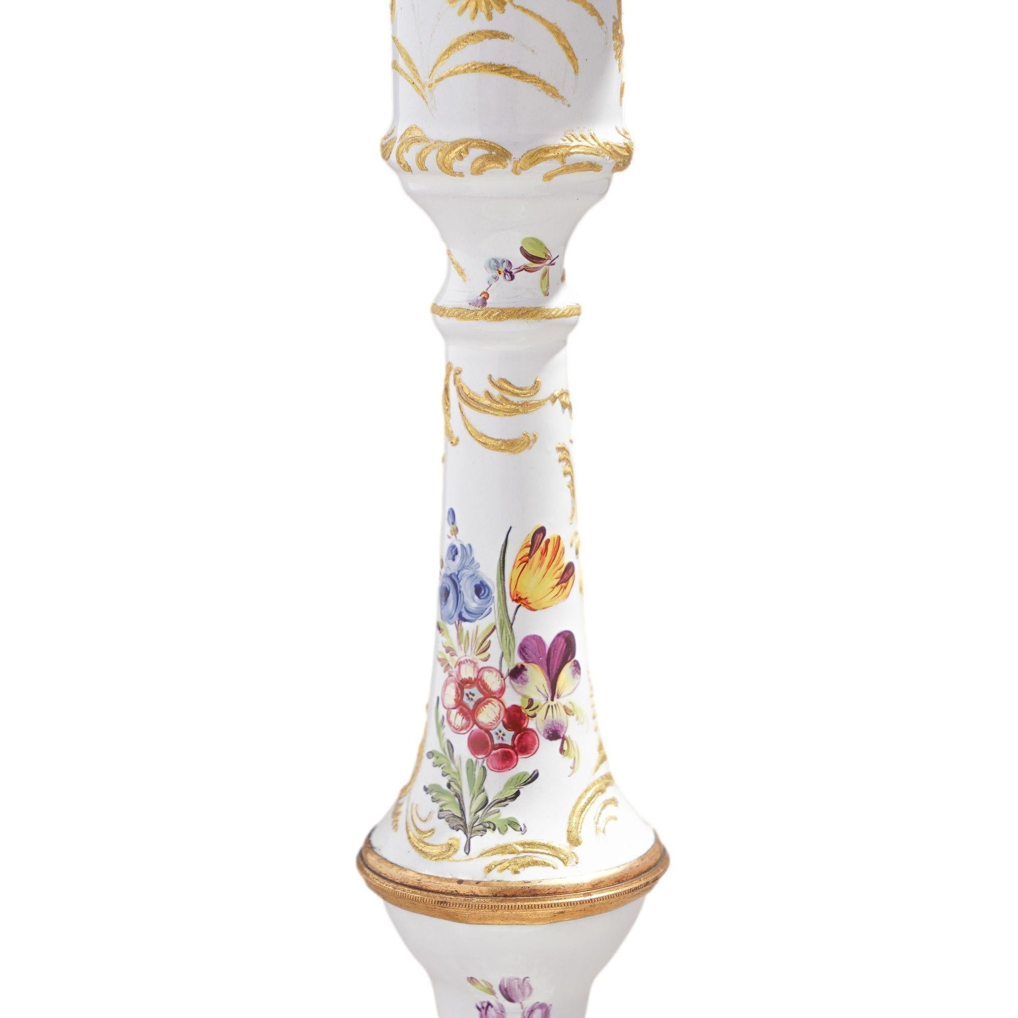 Pair of English Rococo Battersea candlesticks, c. 1760-65 For Sale 2
