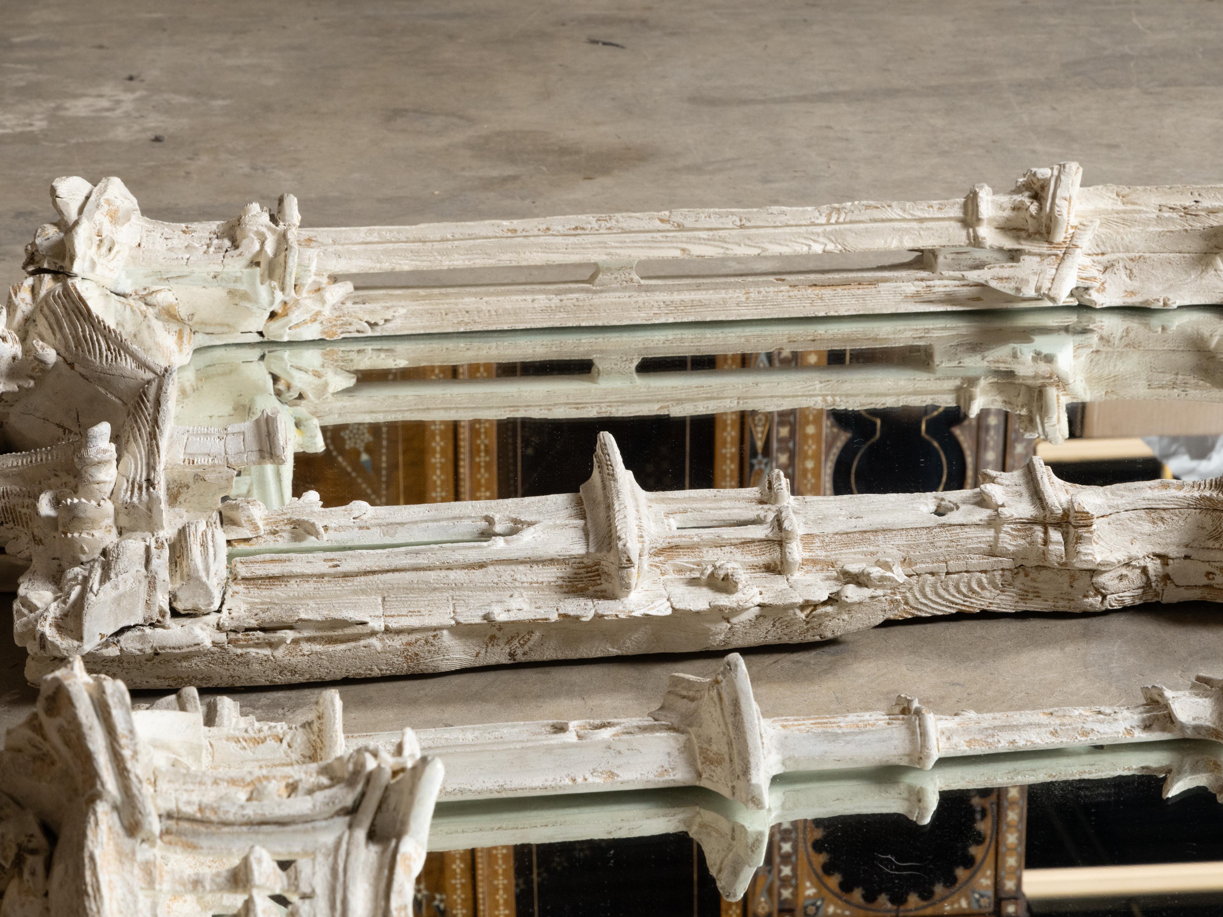 Pair of English Rococo Chippendale Style Painted & Carved Architectural Mirrors For Sale 10