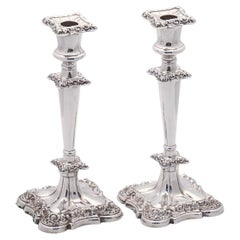Pair of English Rococo Silver Candle Holders or Candlesticks