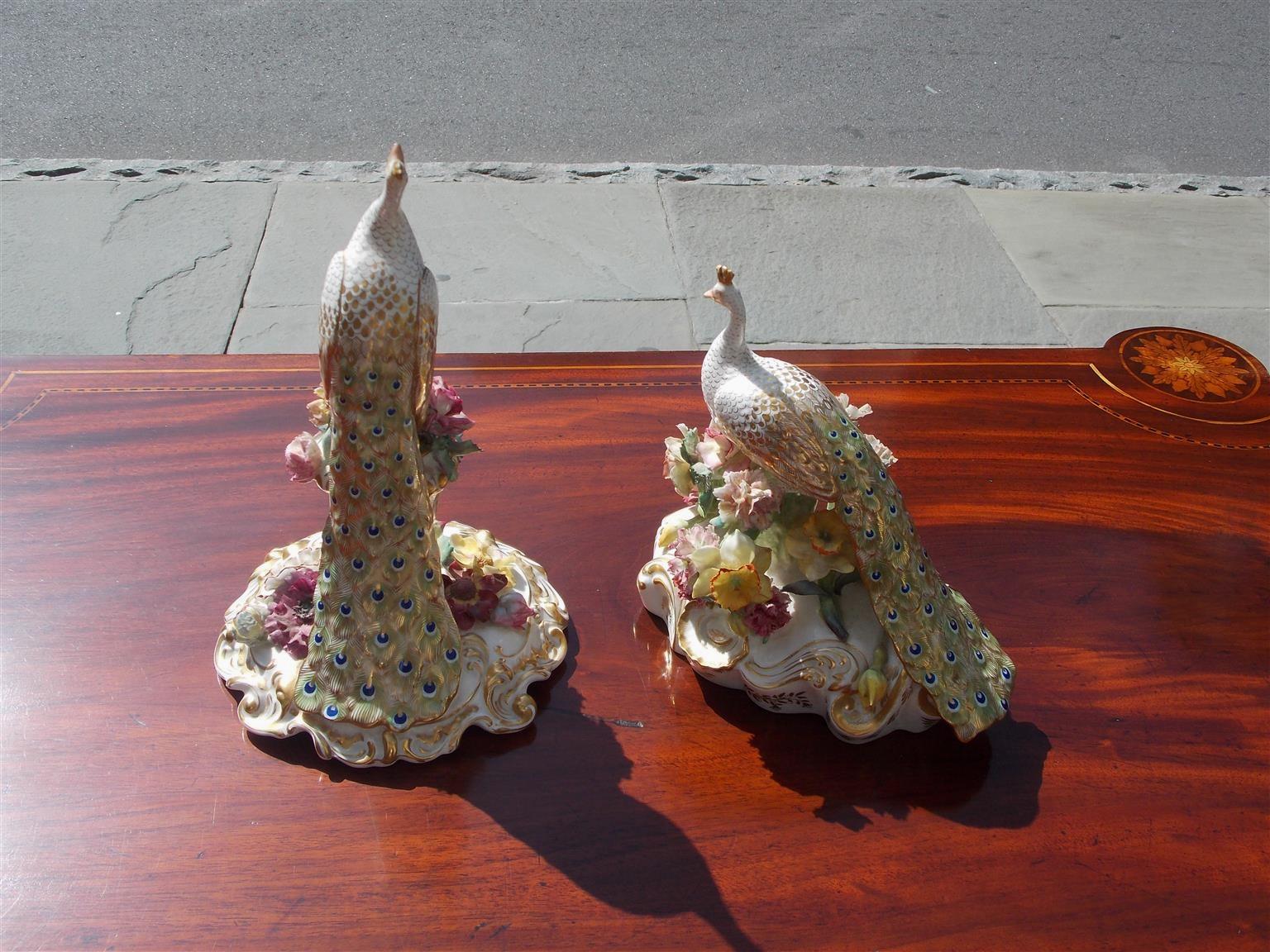 Victorian Pair of English Royal Crown Derby Porcelain Hand Painted Peacocks, Circa 1880