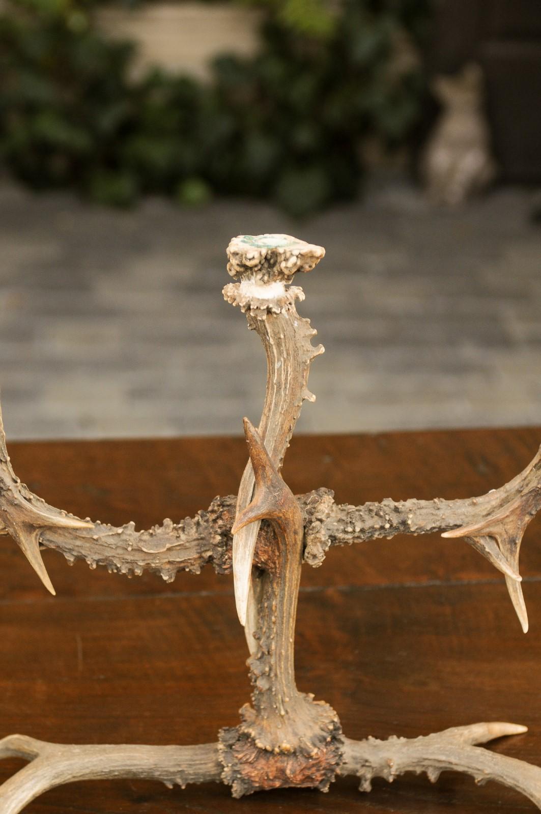 Pair of English Rustic Antler Three-Arm Candelabra from the 1940s For Sale 6