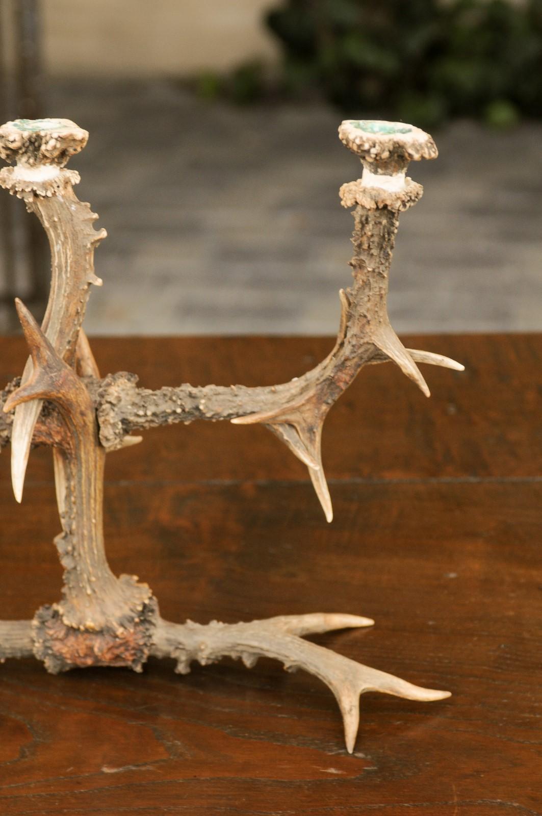 Pair of English Rustic Antler Three-Arm Candelabra from the 1940s For Sale 7