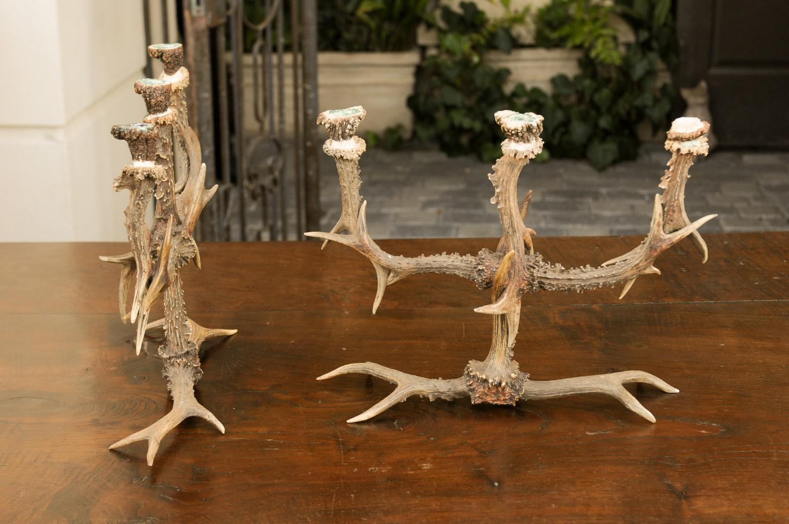 Pair of English Rustic Antler Three-Arm Candelabra from the 1940s For Sale 10