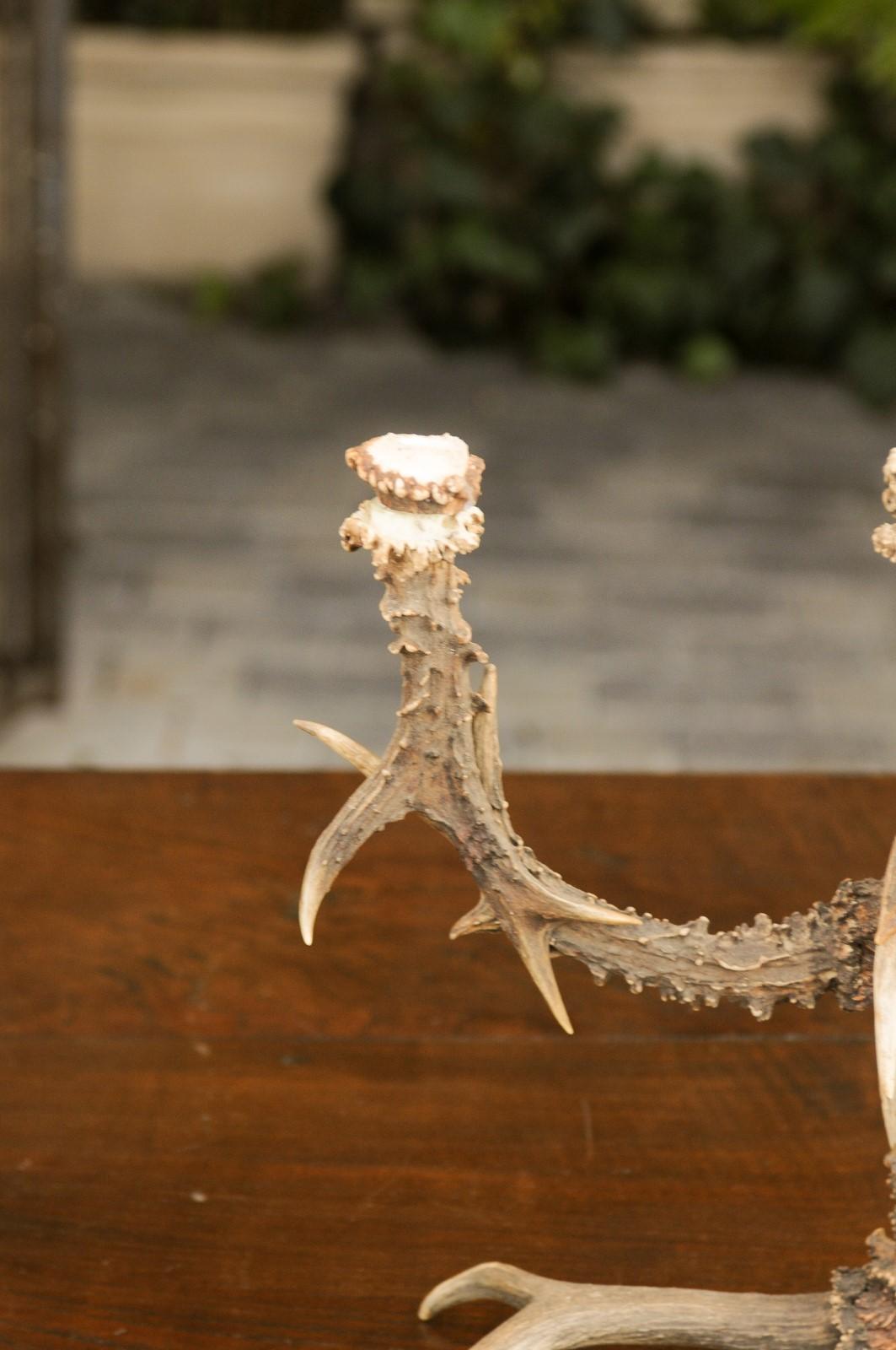 Pair of English Rustic Antler Three-Arm Candelabra from the 1940s For Sale 5