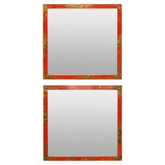 Pair of English Scarlet Japanned Mirrors