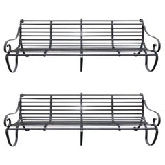 Pair of English Scrolled Wrought Iron Powered Coated Garden Benches