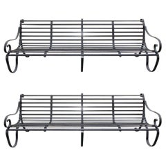 Pair of English Scrolled Wrought Iron Powered Coated Garden Benches