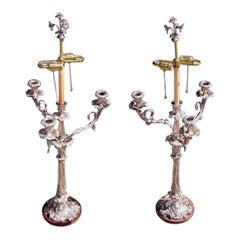 Antique Pair of English Sheffield Monumental Hand Chased Floral Candelabras. Circa 1780