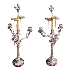 Pareja de candelabros florales monumentales ingleses de Sheffield. Alrededor de 1780