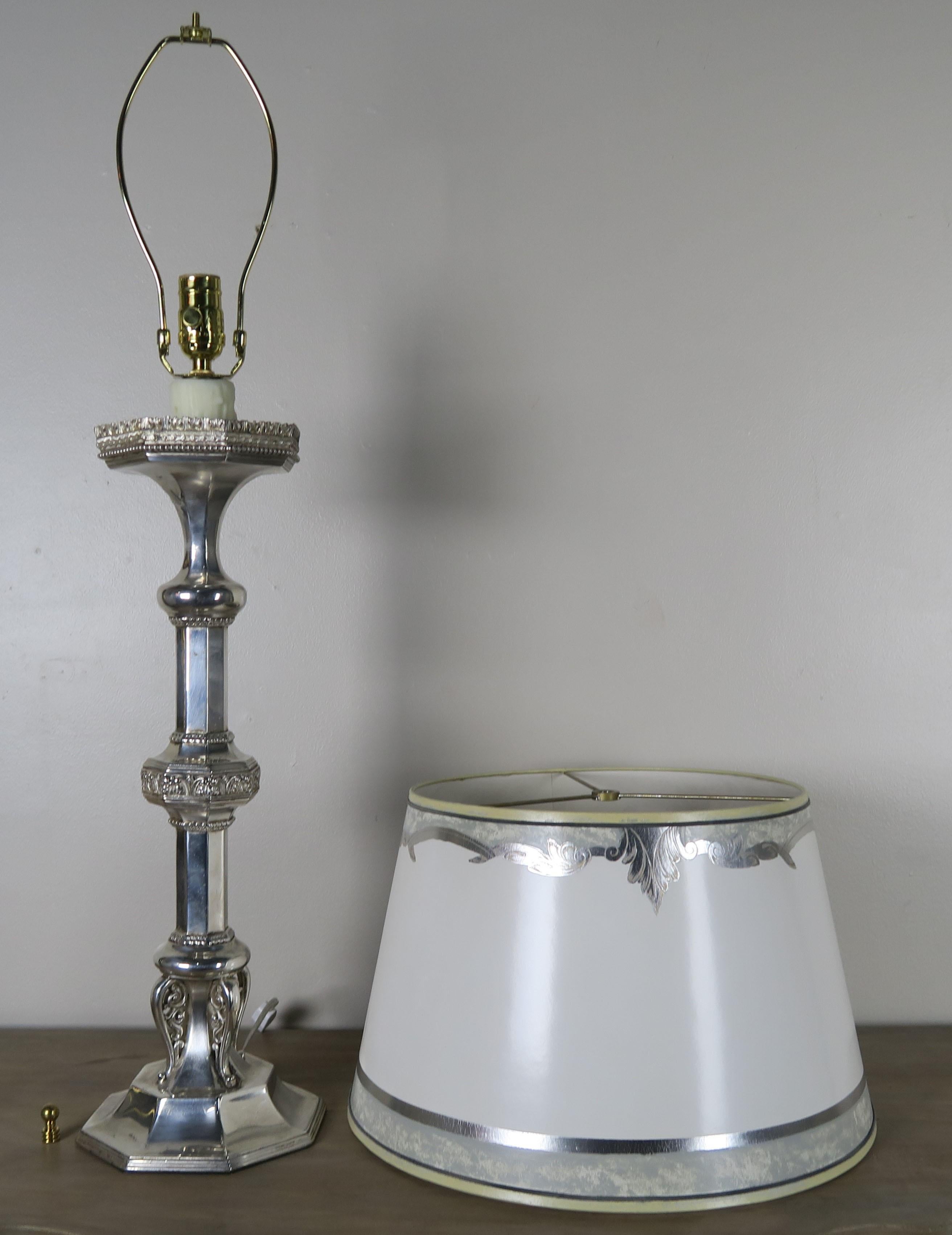 Pair of English Sheffield Silver Plated Lamps with Custom Parchment Shades 4