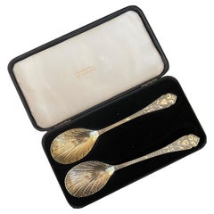 Pair of English Sheffield Silver Plated Serving Spoons in Box by I. Magnin