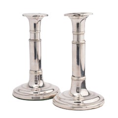 Pair of English Sheffield Telescoping Columnar Candlesticks, 1820