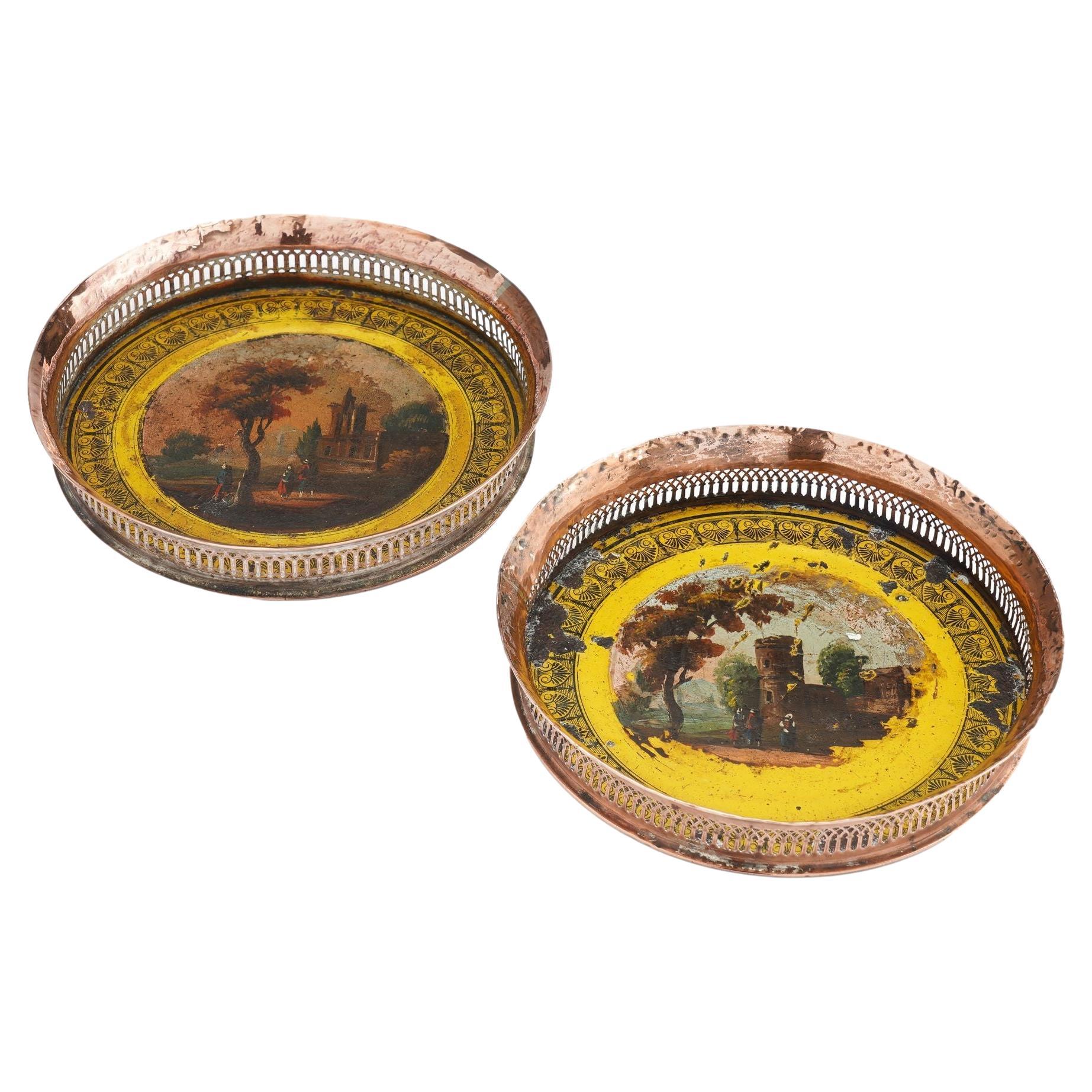 Pair of English Sheffield tole coasters, 1810-25 For Sale