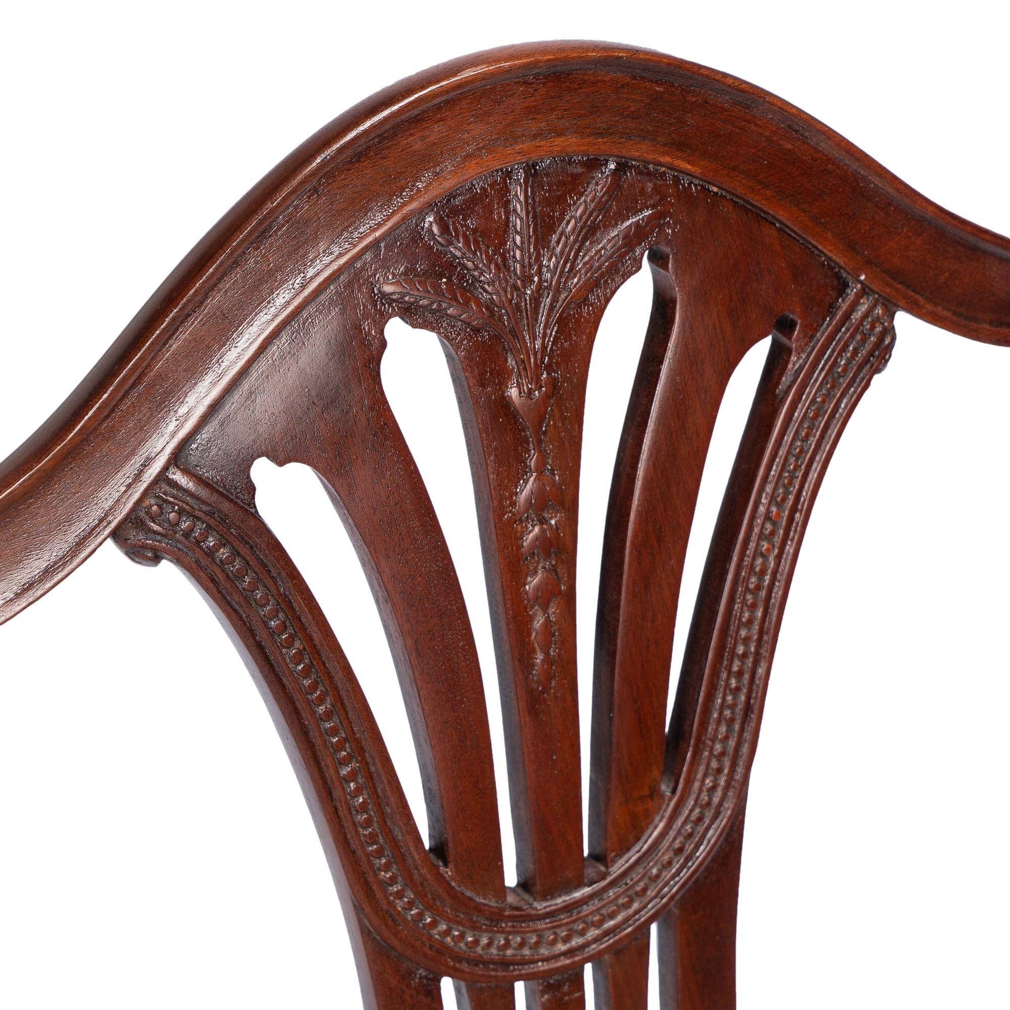 Pair of English Sheraton mahogany shield back armchairs, 1790 For Sale 13
