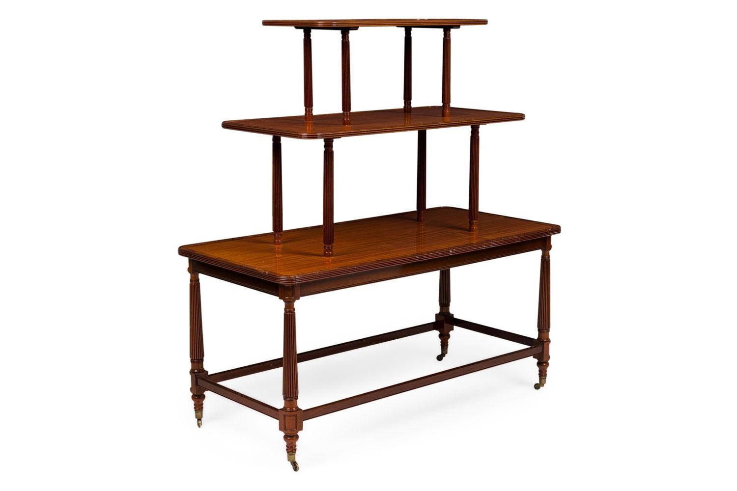 Cast Pair of English Sheraton style 3 Tier Center Table For Sale