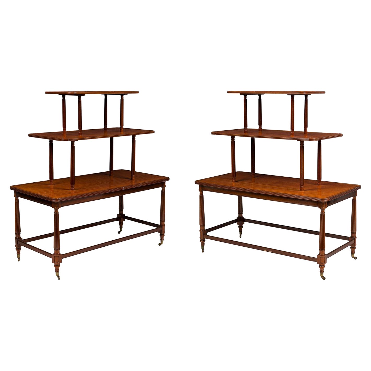 Pair of English Sheraton style 3 Tier Center Table For Sale
