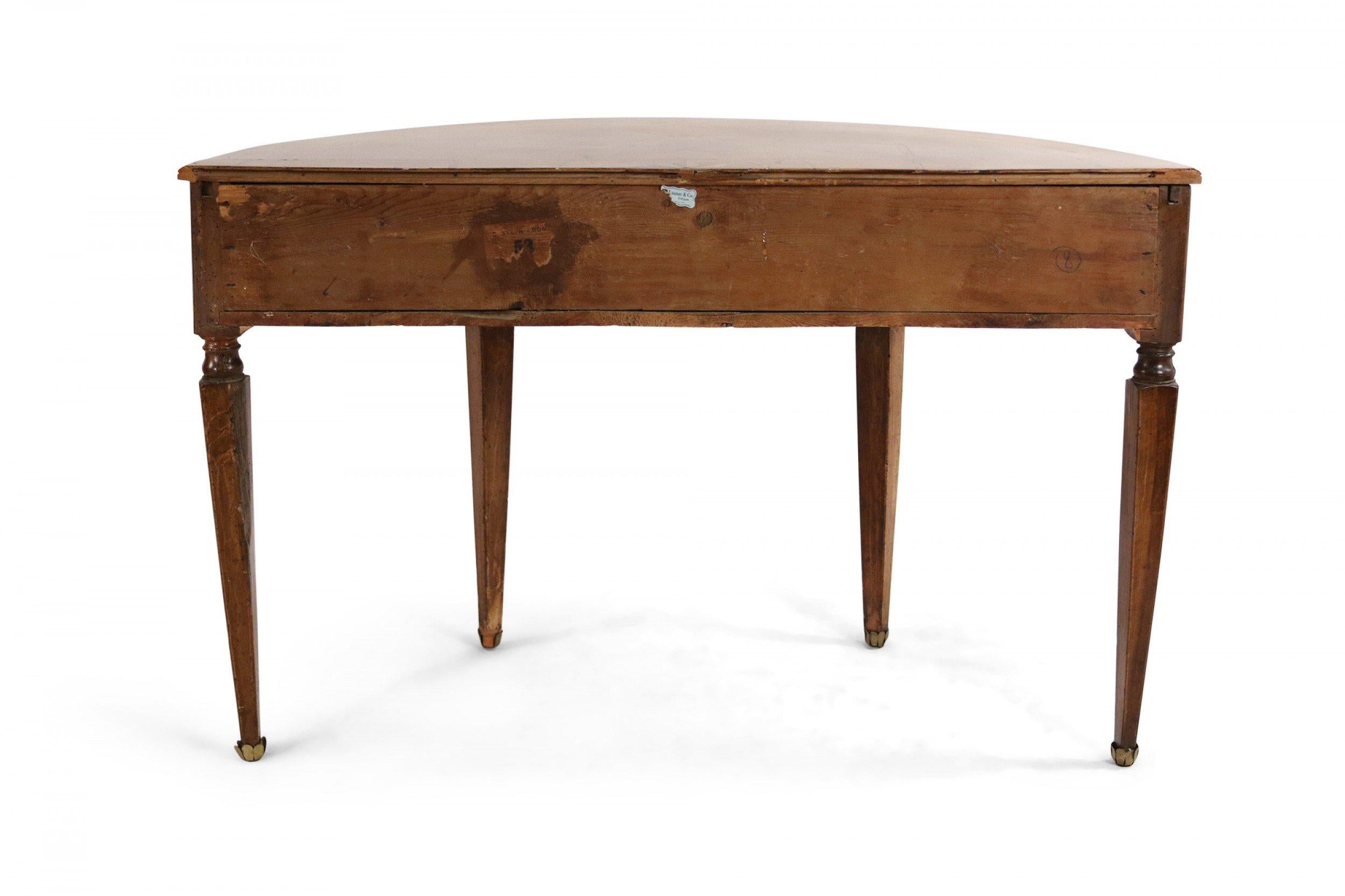 18th Century and Earlier Pair of English Sheraton Style Demilune Inlaid Oak Console Tables For Sale