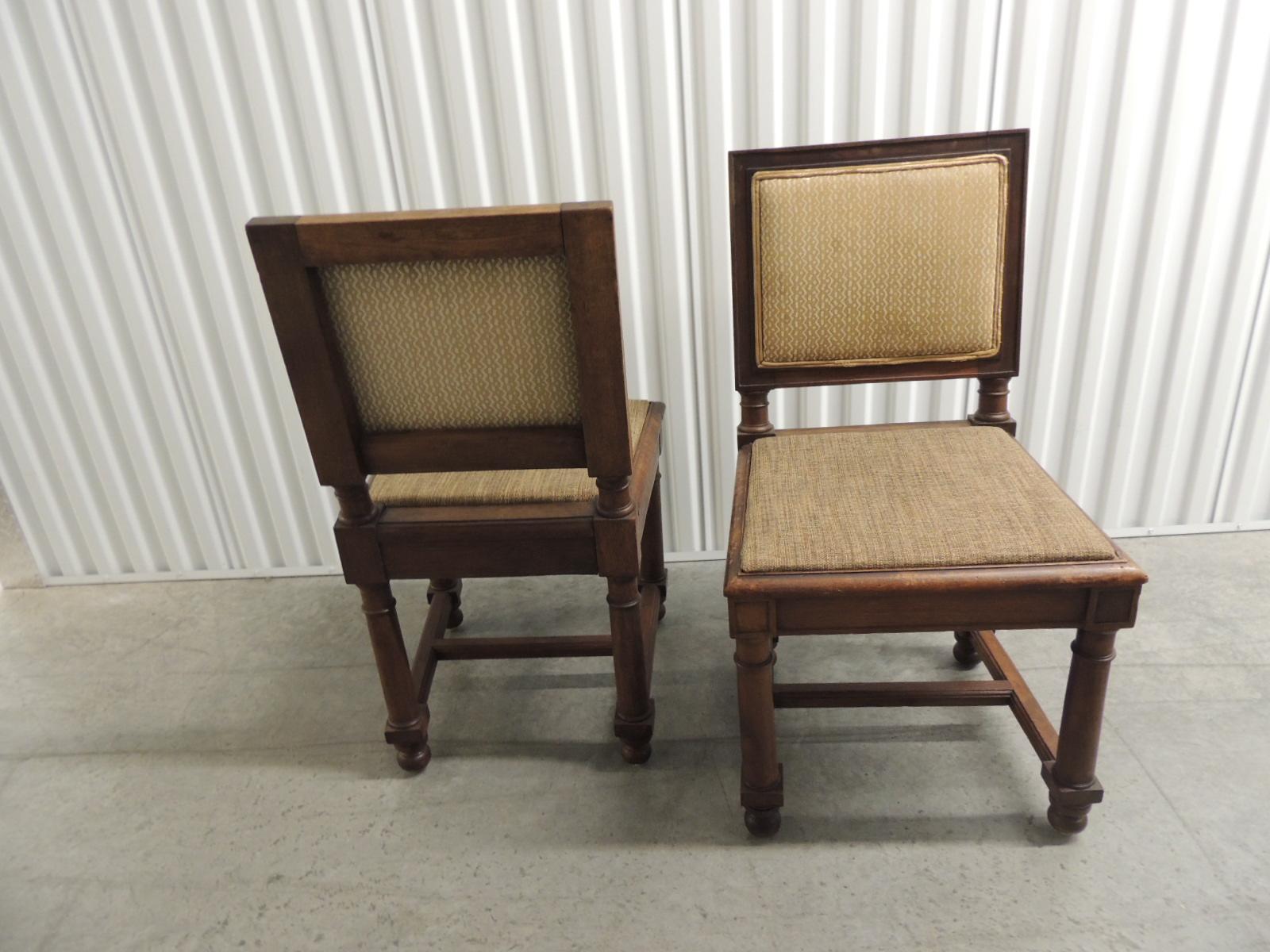 Country Pair of English Side Chairs with Upholstered Back in Fortuny Tapa Pattern