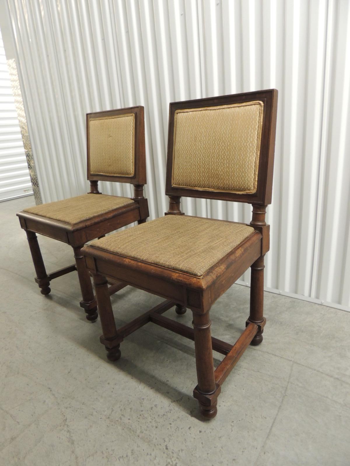 Pair of English Side Chairs with Upholstered Back in Fortuny Tapa Pattern In Good Condition In Oakland Park, FL